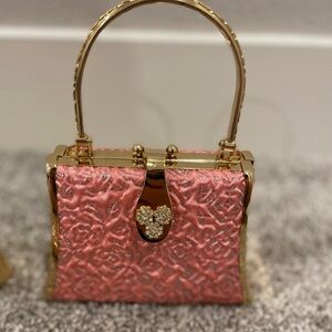 Pink and Gold evening clutche with over the shoulder chain